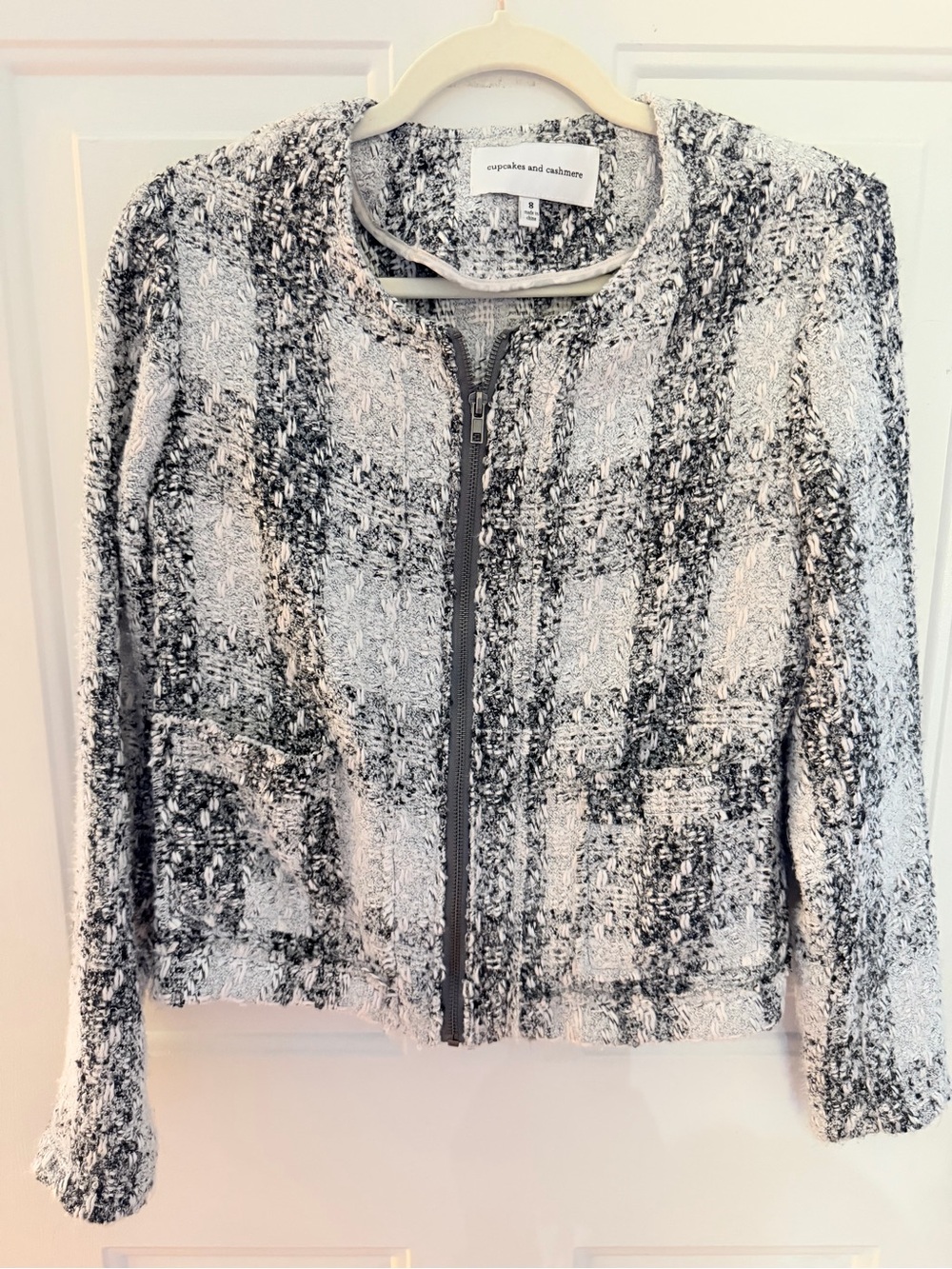 cupcakes & cashmere Black and White Tweed Zip Front Jacket